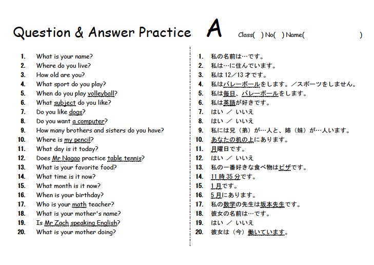 English Sensei Spirit: Twenty Questions Daily
